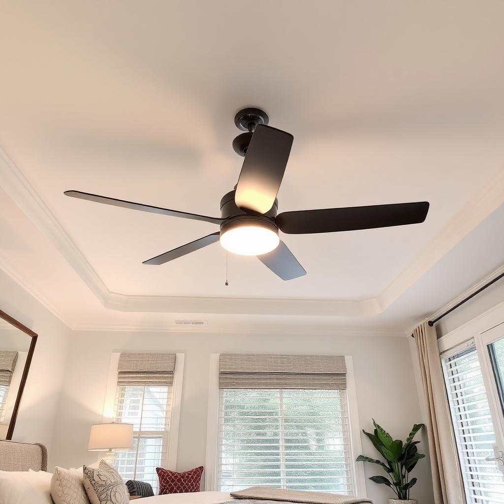 Ceiling fan installation in residential bedroom
