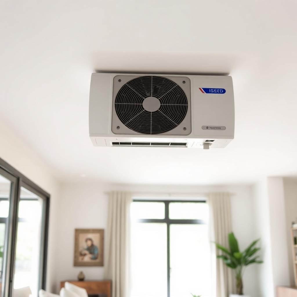 Ductless mini-split heat pump in living room